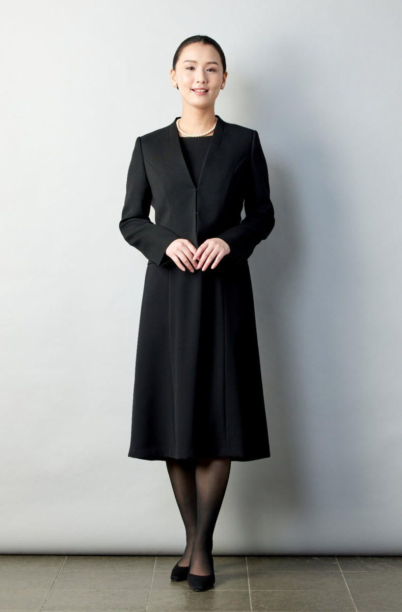 美品 ハナエモリ ブラックフォーマル ノーカラージャケット ロング丈 家庭で洗える】 ブラックフォーマル ノーカラージャケット＆前